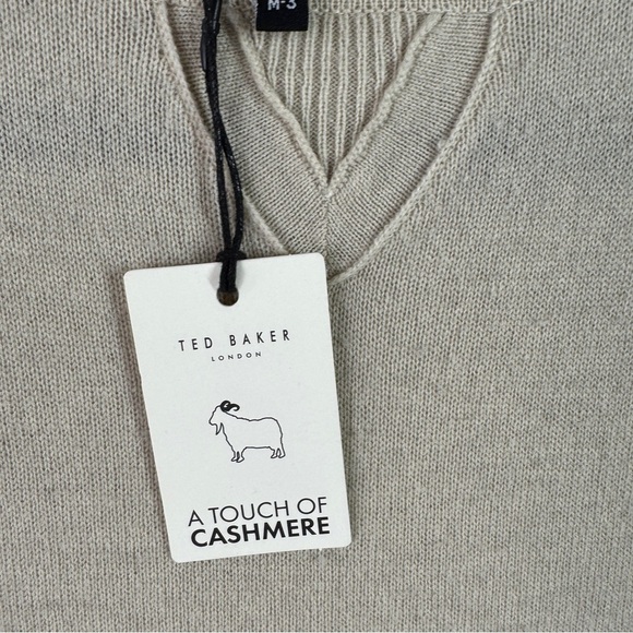 Ted Baker Beige Wool Cashmere Sweater Size M Classic Knit Pullover with Flaw - Picture 7 of 13